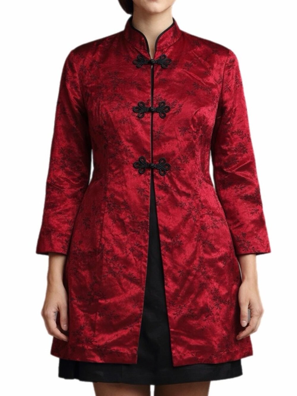 R M Richards Karen Kwong Dress 2X 18/20 Red Black Floral Jacquard Twofer Asian